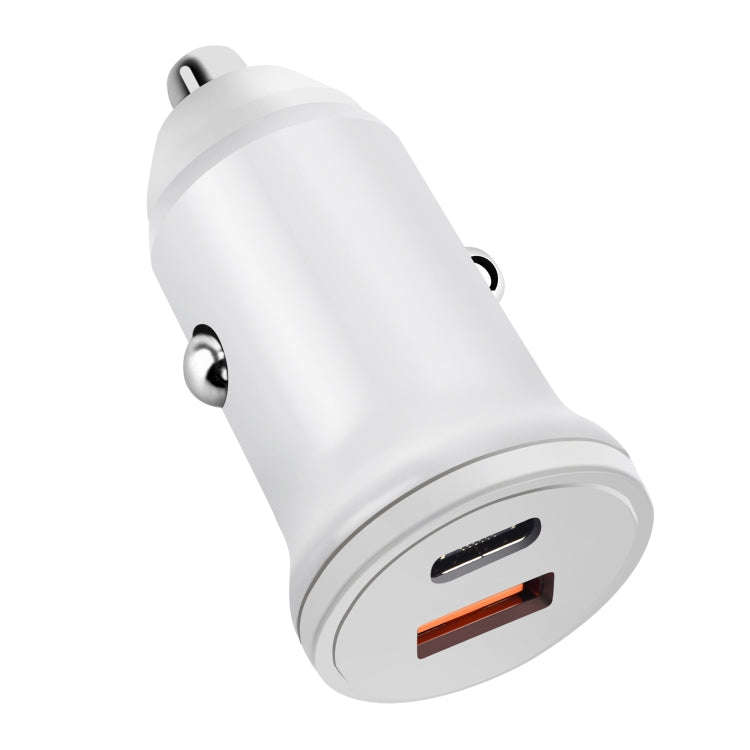 PD 20W USB-C / Type-C + QC 3.0 USB Interface Fast Charging Car Charger (White)