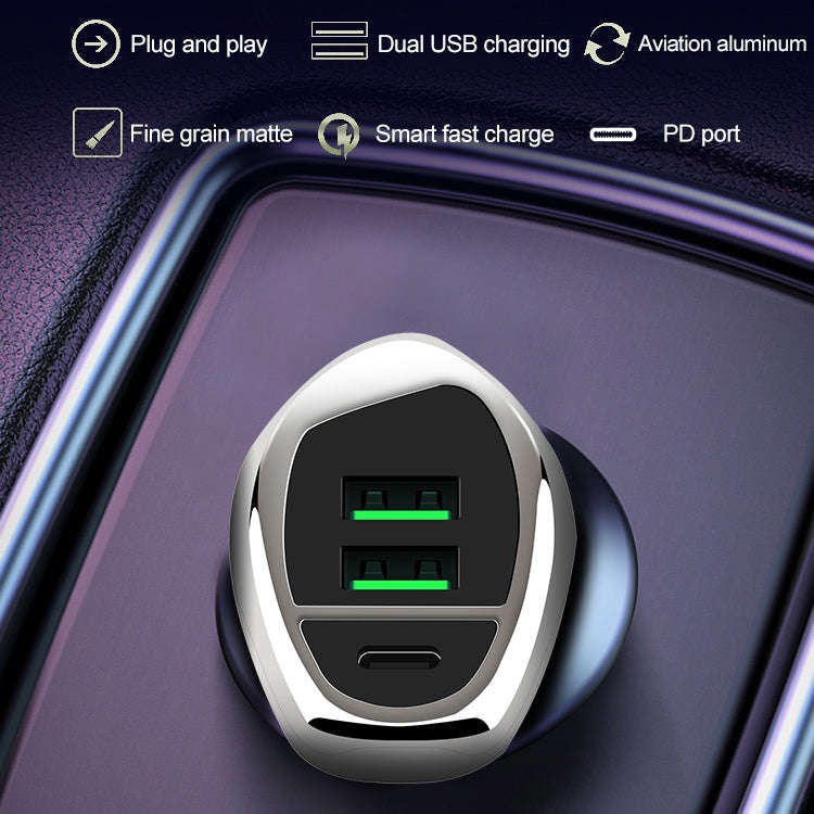 WLX-K1 QC3.0 Dual USB + Type-C Triple Car Charger (Gold)