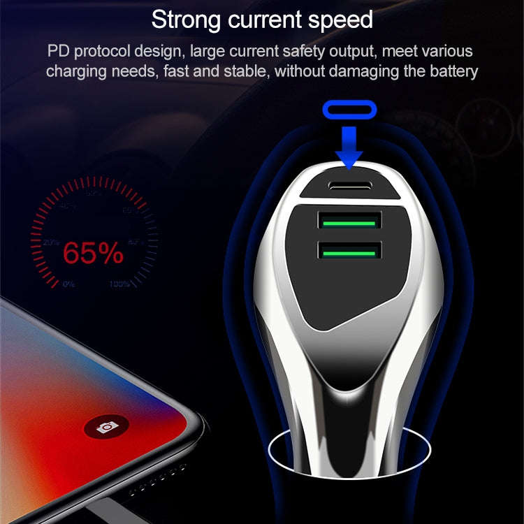 WLX-K1 QC3.0 Dual USB + Type-C Triple Car Charger (Gold)