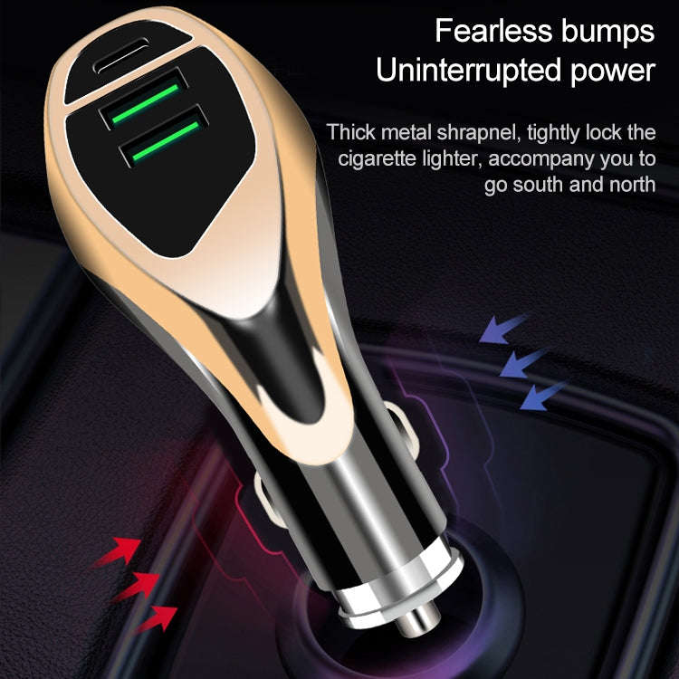 WLX-K1 QC3.0 Dual USB + Type-C Triple Car Charger (Gold)