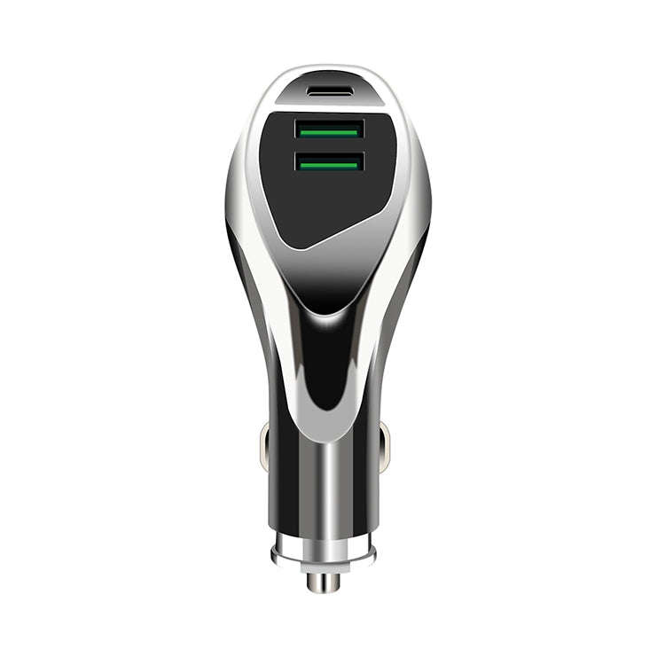 WLX-K1 QC3.0 Dual USB + Type-C Triple Car Charger (Silver)