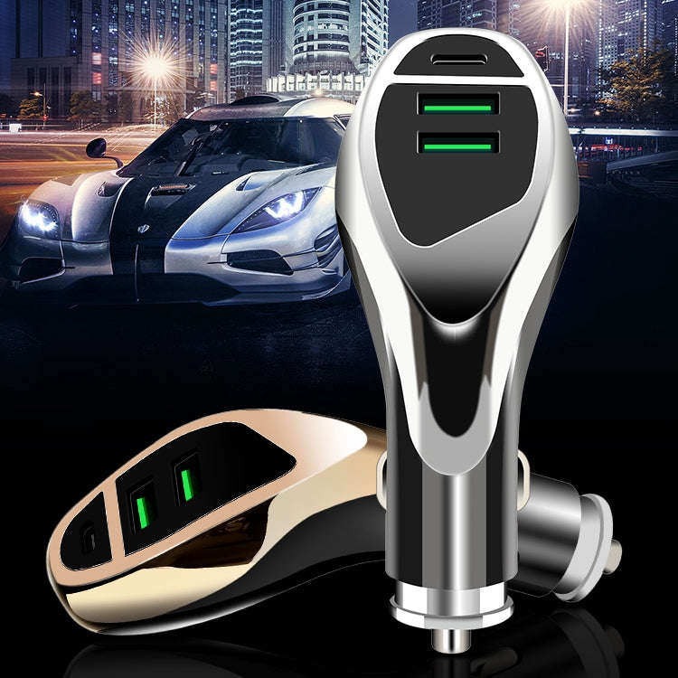 WLX-K1 QC3.0 Dual USB + Type-C Triple Car Charger (Silver)