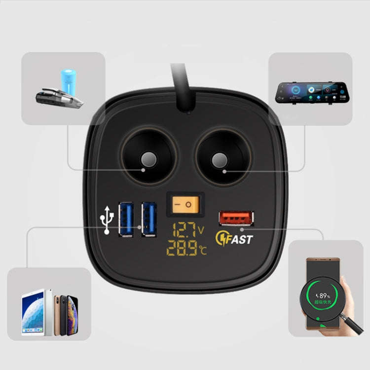 Universal Car QO3.0 Three Port USB Charger Power Outlet Adapter with LED Digital Voltmeter and Th...
