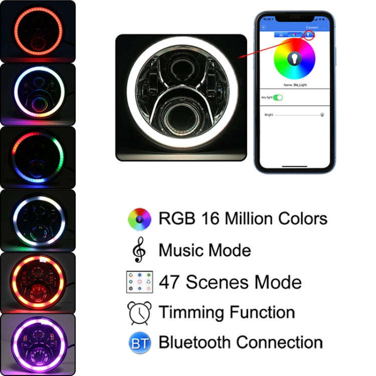 2 PCS 7 inch DC12V 6000K-6500K 50W Car LED Headlight Lamp Beads for Jeep Wrangler / Harley, Suppo...