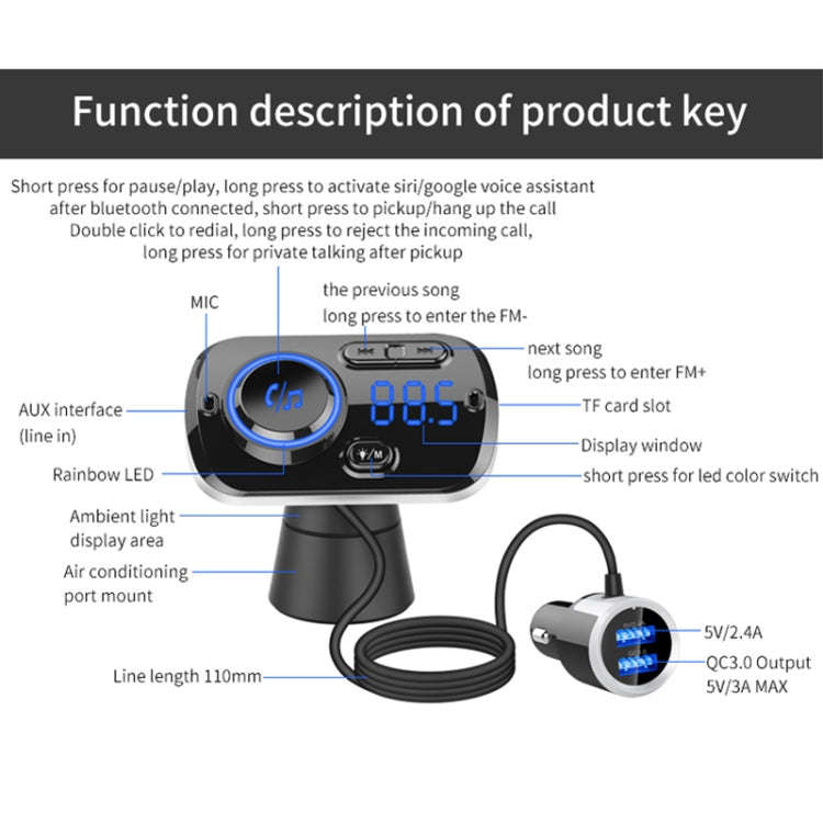 BC49BQ Car Digital Radio Receiver Bluetooth MP3 Player FM Transmitter Voice Assistant QC3.0 Quick...