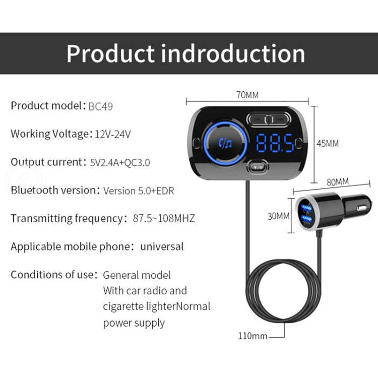 BC49BQ Car Digital Radio Receiver Bluetooth MP3 Player FM Transmitter Voice Assistant QC3.0 Quick...