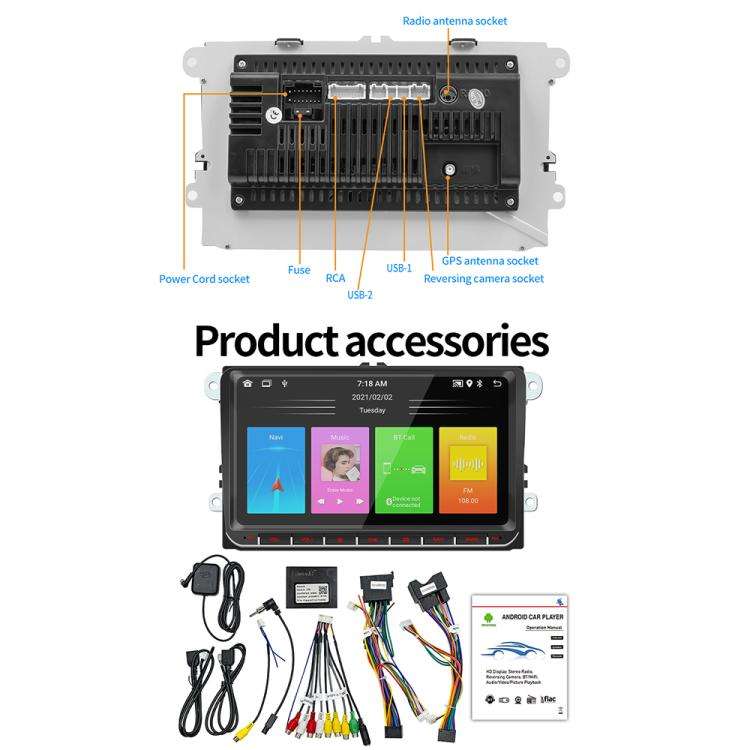 9093 Car HD 9 inch Radio Receiver MP5 Player for Volkswagen, Support FM & Bluetooth & TF Card & G...