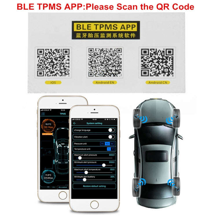 Bluetooth 4.0 TPMS Car External Tire Pressure Monitoring  Pressure Detection System