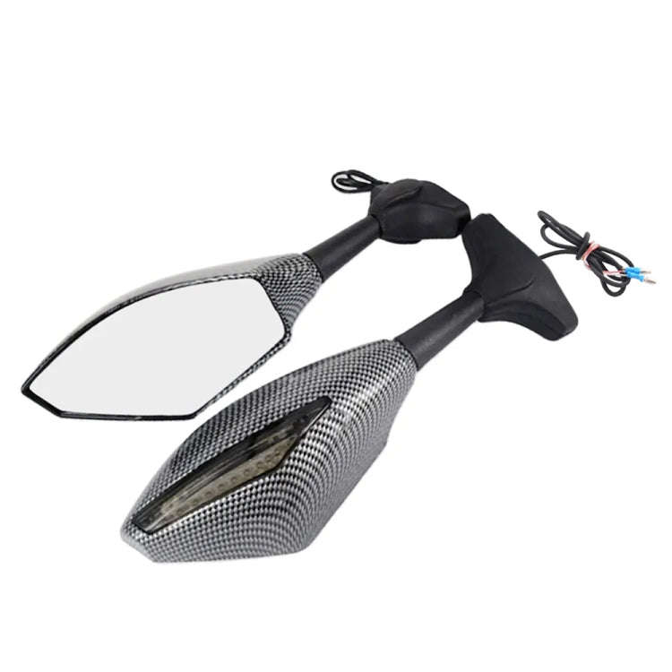 Motorcycle Modified Rear View Mirror Set with Light for Kawasaki (Carbon Fiber Black)