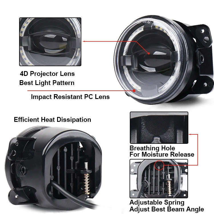 2 PCS 4 inch Car LED Angel Eyes Spotlight Modified Fog Lights for Jeep Wrangler / Dodge / Chrysle...