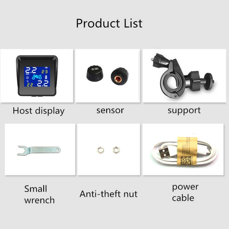 Universal Motorcycle Wireless High Precision Solar Energy TPMS Tire Pressure Alarm System Externa...