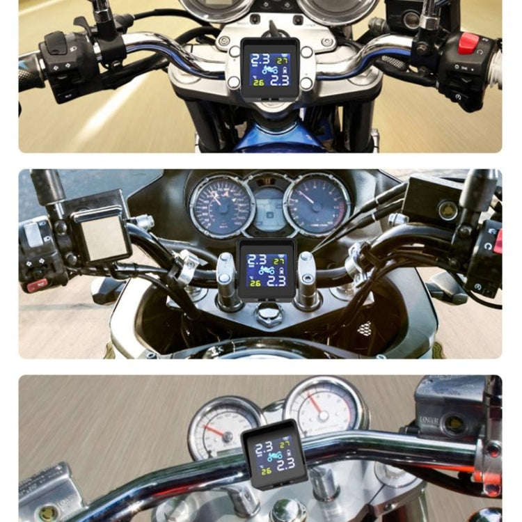 Universal Motorcycle Wireless High Precision Solar Energy TPMS Tire Pressure Alarm System Externa...