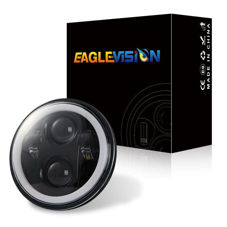 EagleVision DC9-30V 35W 6000K 4000LM 5.75 inch Round Motorcycle LED Headlight with Angel Eye for ...
