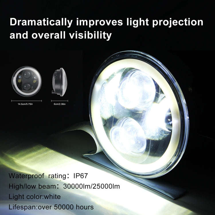 EagleVision DC9-30V 35W 6000K 4000LM 5.75 inch Round Motorcycle LED Headlight with Angel Eye for ...
