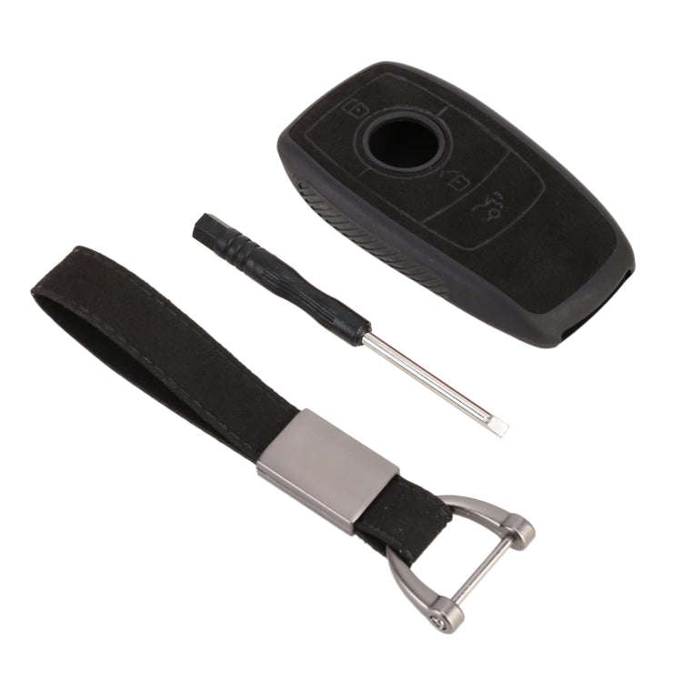 Car Flocking Plastic Square-shaped Key Protective Cover Two Buttons for Mercedes-Benz (Black)