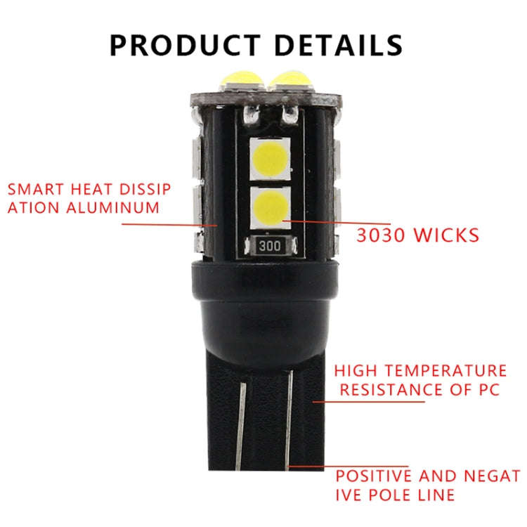 10 PCS T10/168/194 DC12V / 1W / 6000K / 60LM Car Decoding Clearance Lights with 12LEDs SMD-3030 L...