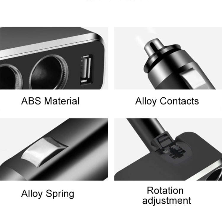 SHUNWEI SD-1909 80W 0.8A Car 2 in 1 USB Charger 90 Degree Free Rotation Cigarette Lighter (White)