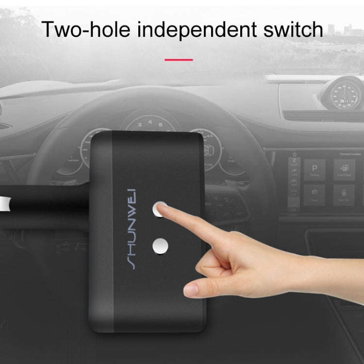 SHUNWEI SD-1925 120W 3A Car 2 in 1 Dual USB Charger 90 Degree Free Rotation Cigarette Lighter(Grey)