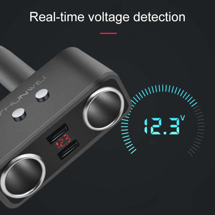 SHUNWEI SD-1925 120W 3A Car 2 in 1 Dual USB Charger 90 Degree Free Rotation Cigarette Lighter(Grey)