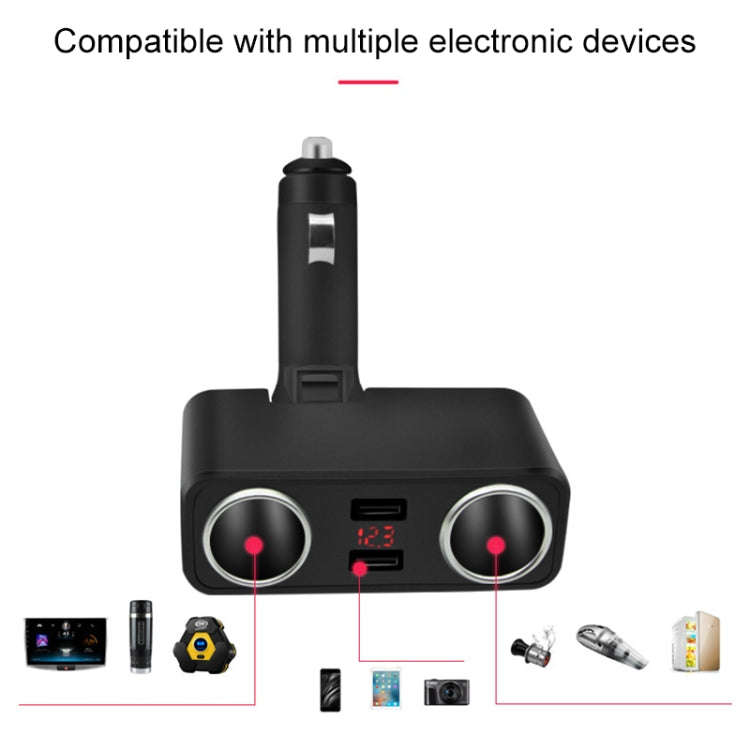 SHUNWEI SD-1925 120W 3A Car 2 in 1 Dual USB Charger 90 Degree Free Rotation Cigarette Lighter(Grey)