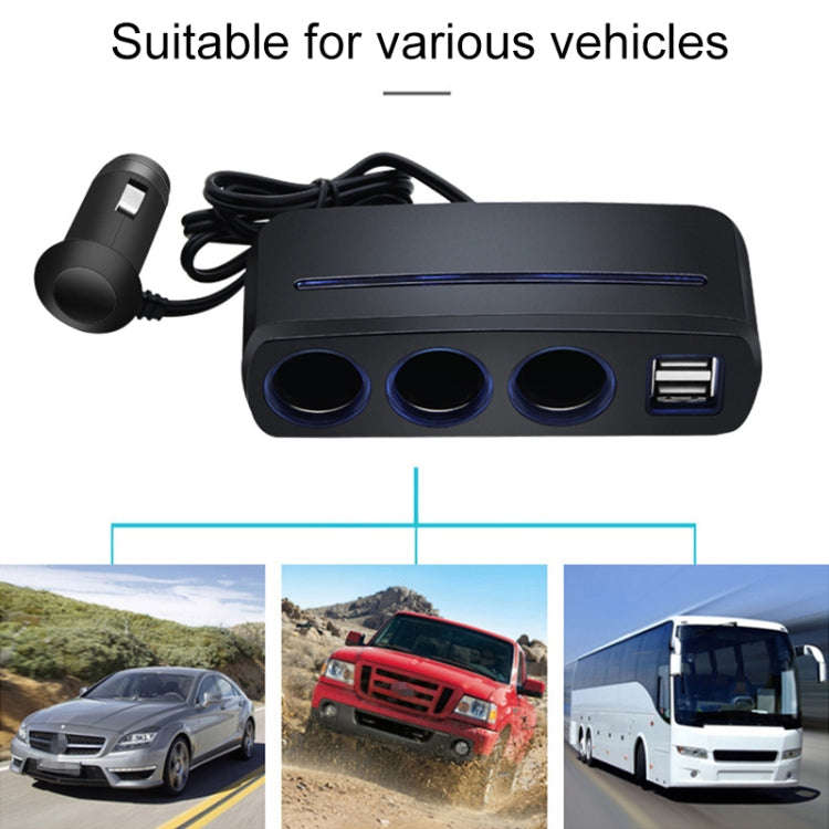 SHUNWEI SD-1938 120W 3A Car 3 in 1 Dual USB Charger Cigarette Lighter with Atmosphere Light (Black)