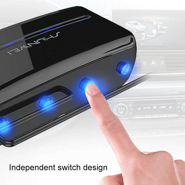 SHUNWEI SD-1939D 120W QC3.0 Car 3 in 1 Dual USB Charger Cigarette Lighter