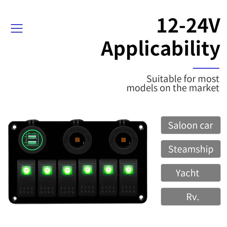 Multi-functional Combination Switch Panel 12V / 24V 6 Way Switches + Dual USB Charger for Car RV ...