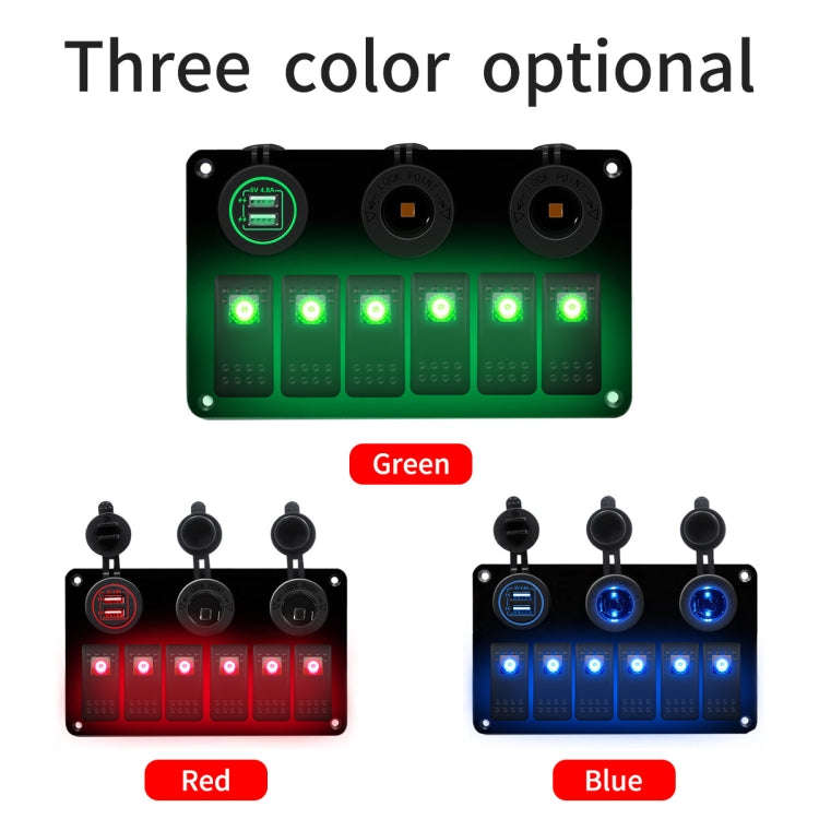 Multi-functional Combination Switch Panel 12V / 24V 6 Way Switches + Dual USB Charger for Car RV ...