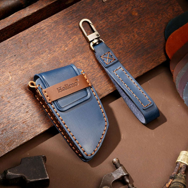 Hallmo Car Cowhide Leather Key Protective Cover Key Case for BMW Blade Style(Blue)
