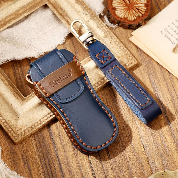 Hallmo Car Cowhide Leather Key Protective Cover Key Case for Porsche Macan 718 2021 B Style(Blue)