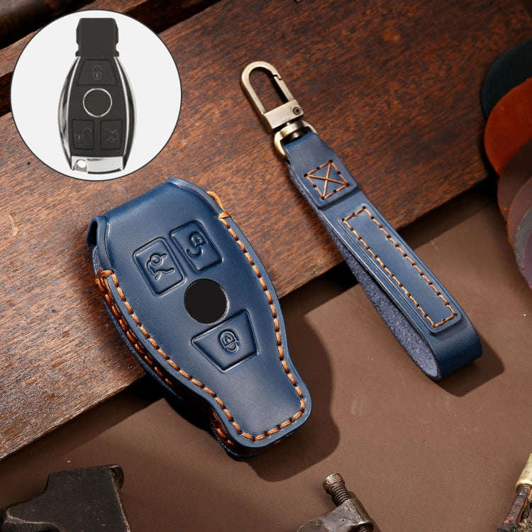 Hallmo Car Cowhide Leather Key Protective Cover Key Case for Old Mercedes-Benz E300L(Blue)