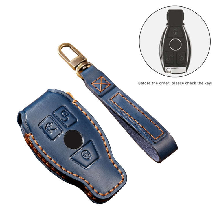 Hallmo Car Cowhide Leather Key Protective Cover Key Case for Old Mercedes-Benz E300L(Blue)