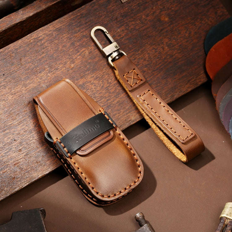 Hallmo Car Cowhide Leather Key Protective Cover Key Case for New Mercedes-Benz E300L(Brown)