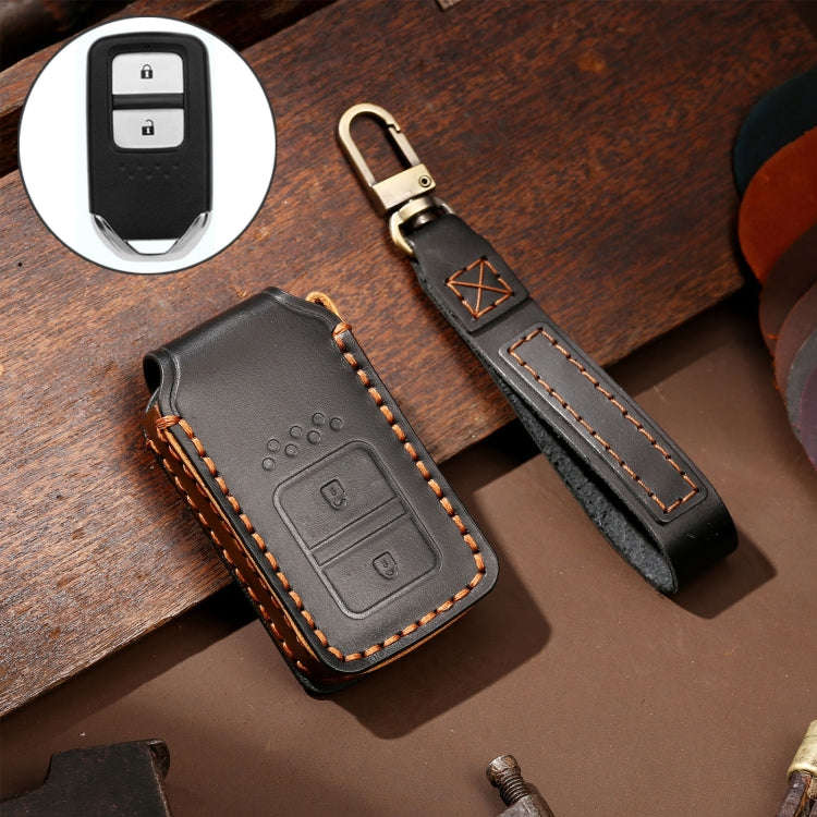 Hallmo Car Cowhide Leather Key Protective Cover Key Case for Honda Civic / Accord 2-button(Black)
