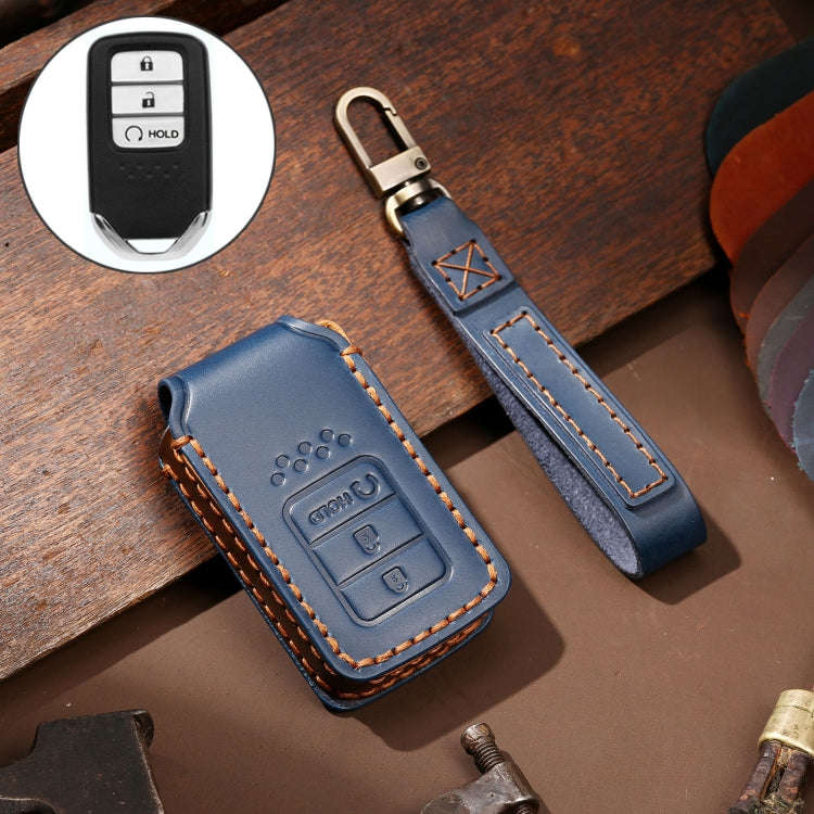Hallmo Car Cowhide Leather Key Protective Cover Key Case for Honda Civic / Accord 3-button Start(...