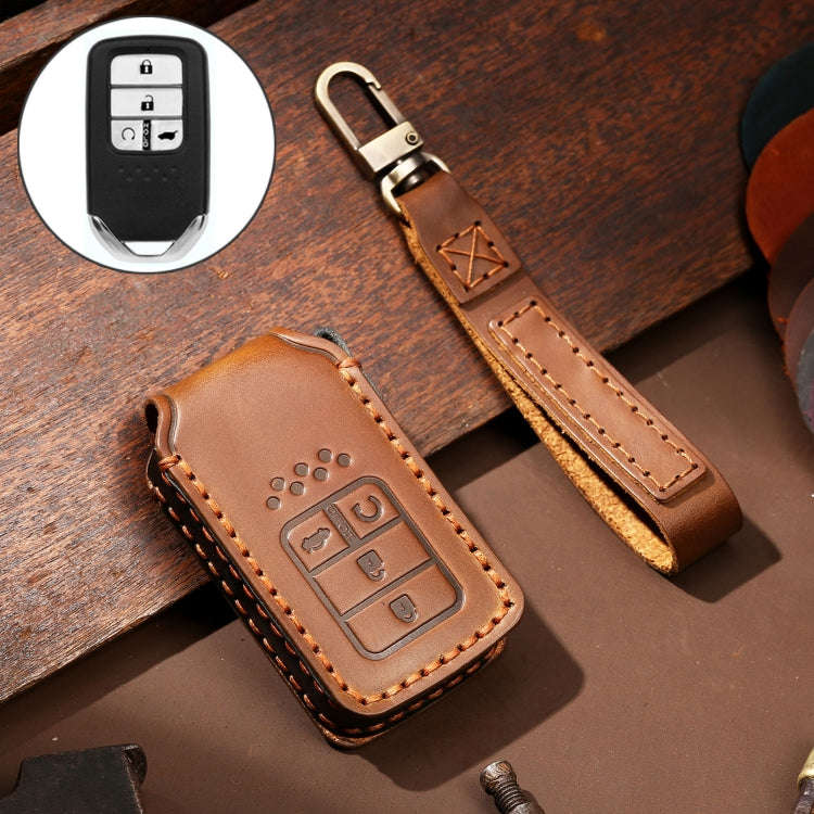 Hallmo Car Cowhide Leather Key Protective Cover Key Case for Honda Civic / Accord 4-button(Brown)