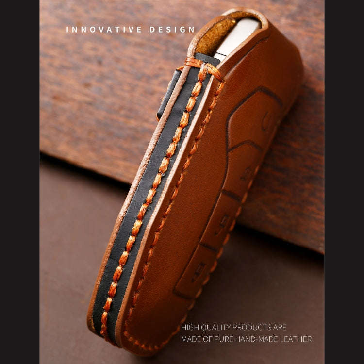Hallmo Car Cowhide Leather Key Protective Cover Key Case for BYD(Brown)