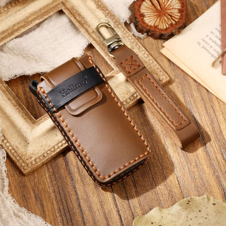 Hallmo Car Cowhide Leather Key Protective Cover Key Case for Trumpchi GS4 2021 C Style(Brown)