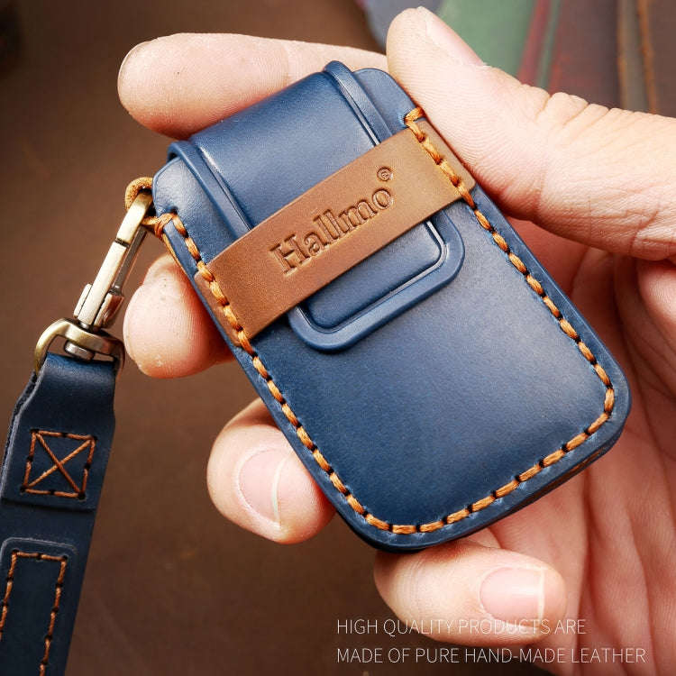 Hallmo Car Cowhide Leather Key Protective Cover Key Case for Volkswagen Lavida A Style(Blue)