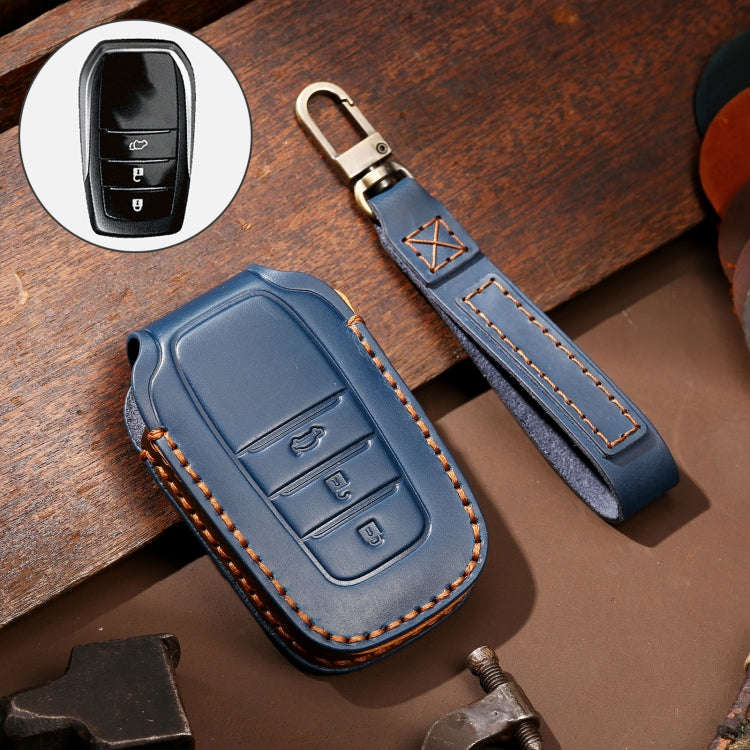 Hallmo Car Cowhide Leather Key Protective Cover Key Case for Toyota Corolla 2017 3-button(Blue)