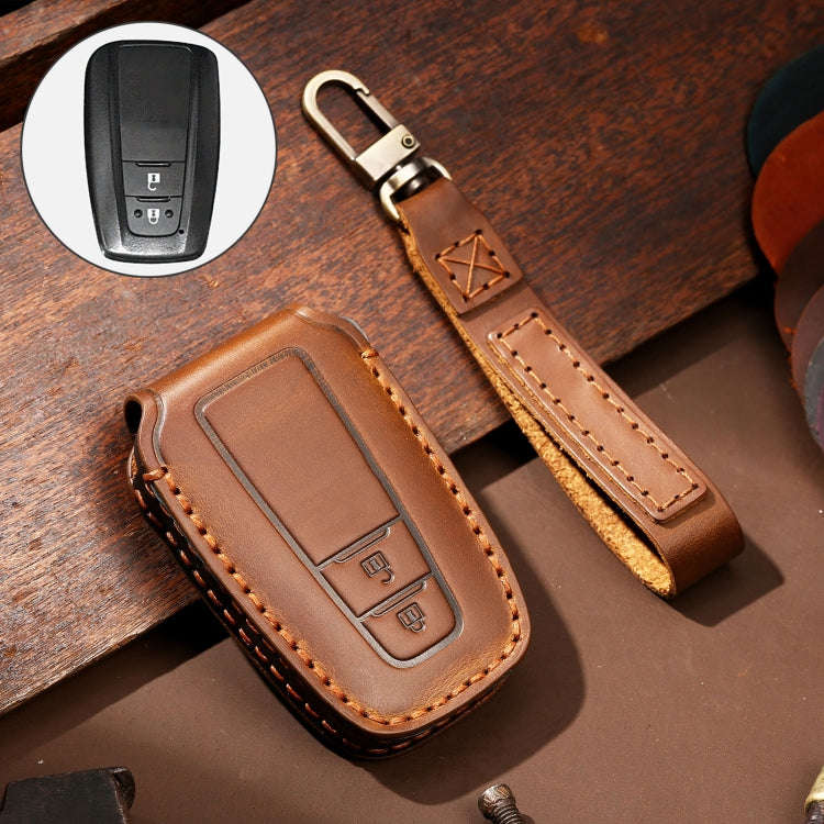 Hallmo Car Cowhide Leather Key Protective Cover Key Case for Toyota Corolla 2018 2-button(Brown)