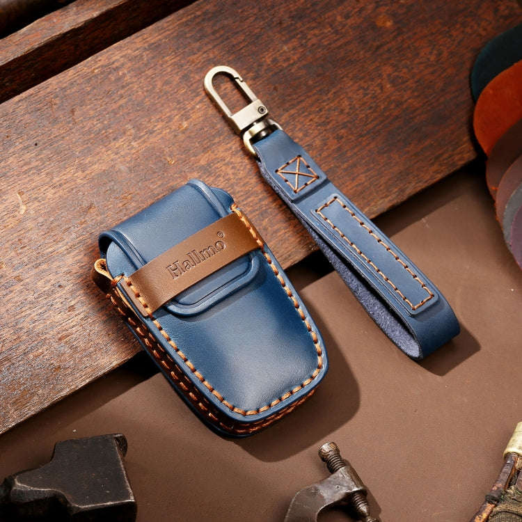 Hallmo Car Cowhide Leather Key Protective Cover Key Case for Toyota Corolla 2018 3-button(Blue)