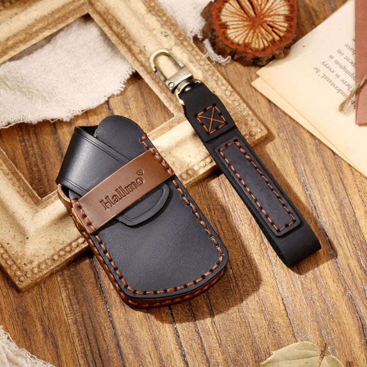 Hallmo Car Cowhide Leather Key Protective Cover Key Case for Volkswagen Golf 8(Black)
