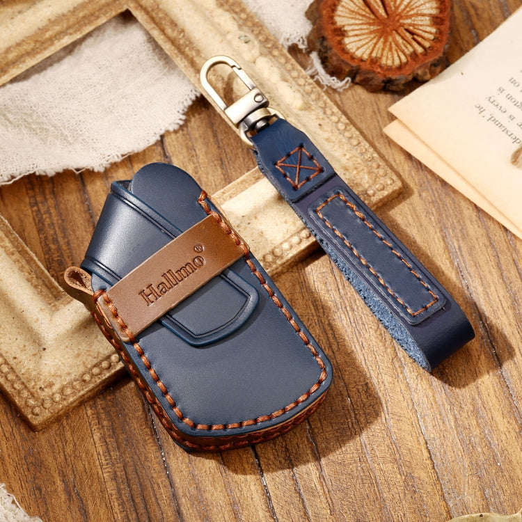 Hallmo Car Cowhide Leather Key Protective Cover Key Case for Volkswagen Golf 8(Blue)