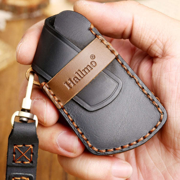 Hallmo Car Cowhide Leather Key Protective Cover Key Case for Volkswagen Golf 8(Blue)