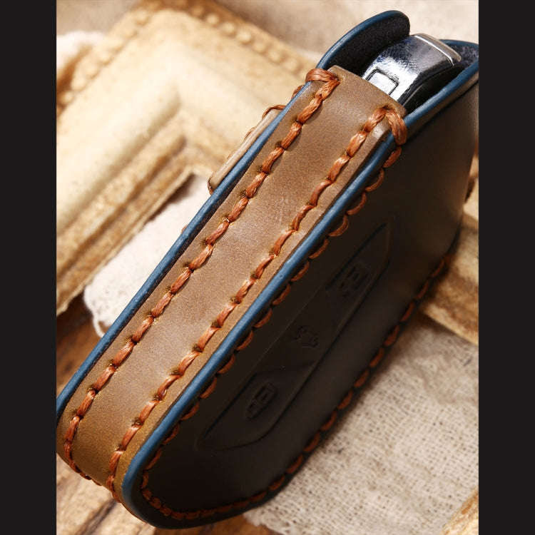 Hallmo Car Cowhide Leather Key Protective Cover Key Case for Volkswagen Golf 8(Brown)
