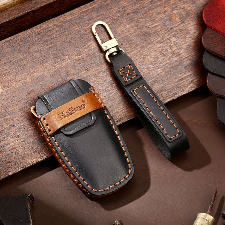 Hallmo Car Cowhide Leather Key Protective Cover Key Case for Haval H6(Black)