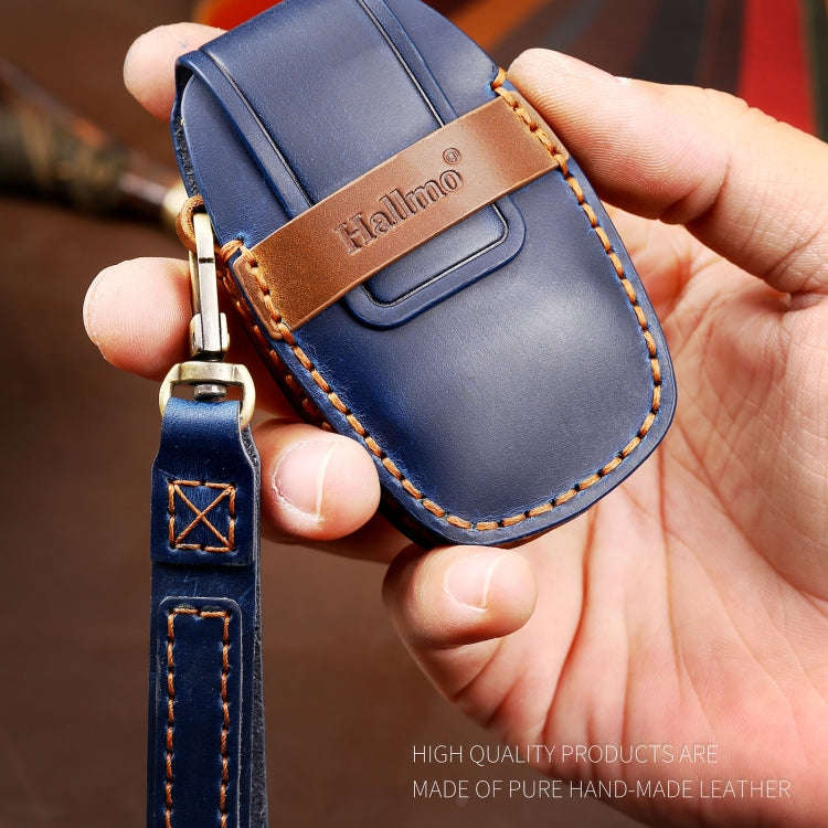 Hallmo Car Cowhide Leather Key Protective Cover Key Case for Geely Emgrand A Style(Blue)