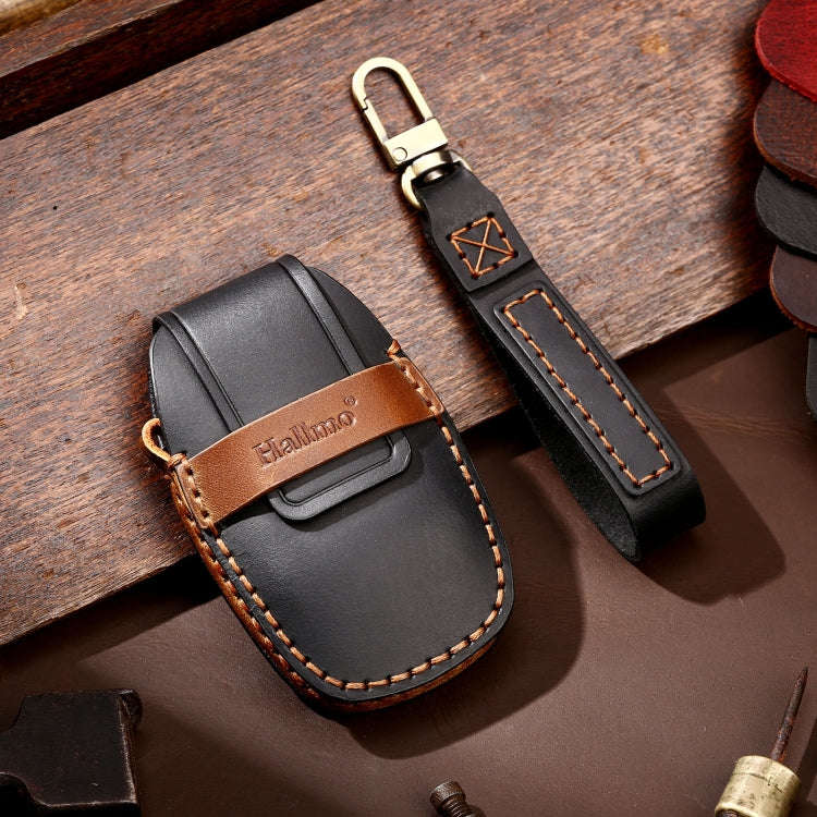 Hallmo Car Cowhide Leather Key Protective Cover Key Case for Geely Emgrand B Style(Black)