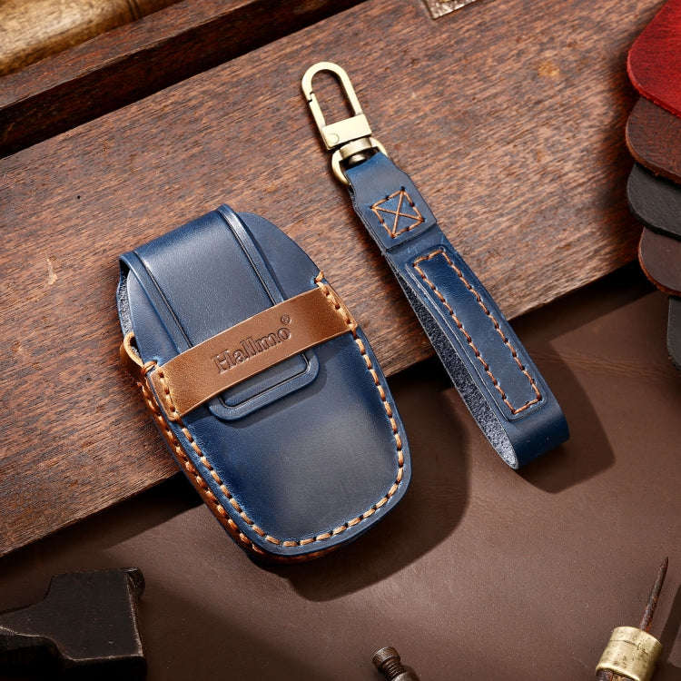 Hallmo Car Cowhide Leather Key Protective Cover Key Case for Geely Emgrand C Style(Blue)